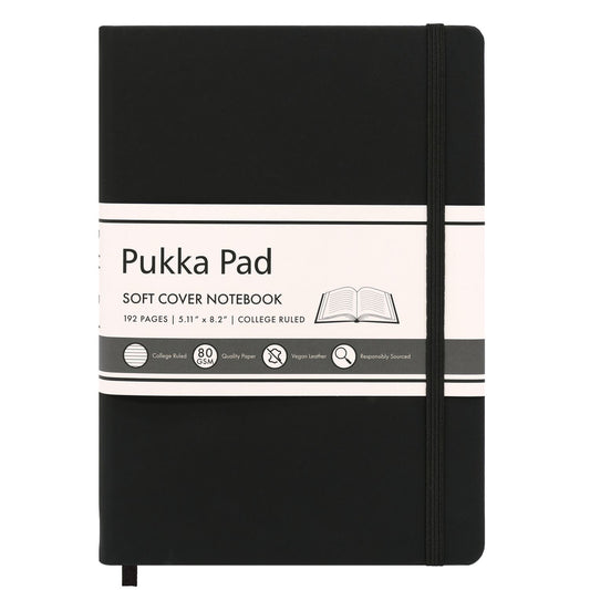 PUKKA PAD Soft Cover Notebook, College Rule, Black Cover, (96) 8.2 x 5.11 Sheets (9940SIG)