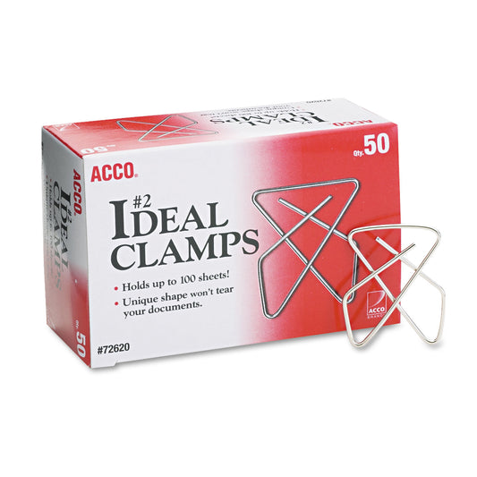 Acco Ideal Clamps, #2, Smooth, Silver, 50/Box (72620)