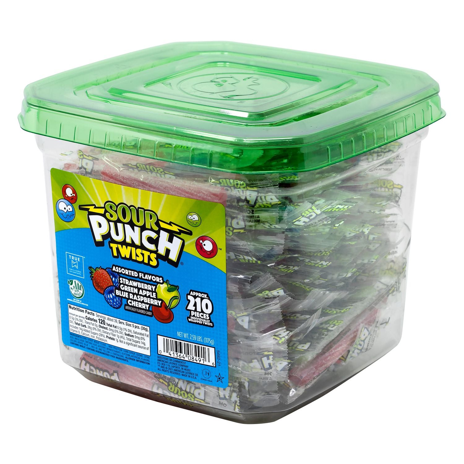 Sour Punch Twists, Variety, 2.59 lb Tub, Approx. 210 Pieces/Tub, 2 Tubs (60004078)