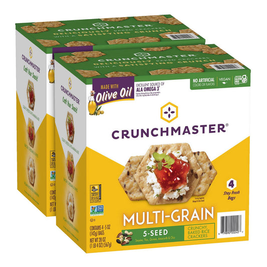 Crunchmaster 5-Seed Multi-Grain Crunchy Oven Baked Crackers, Original, 5 oz Bags, 4/Box, 2 Boxes/Carton (60004077)