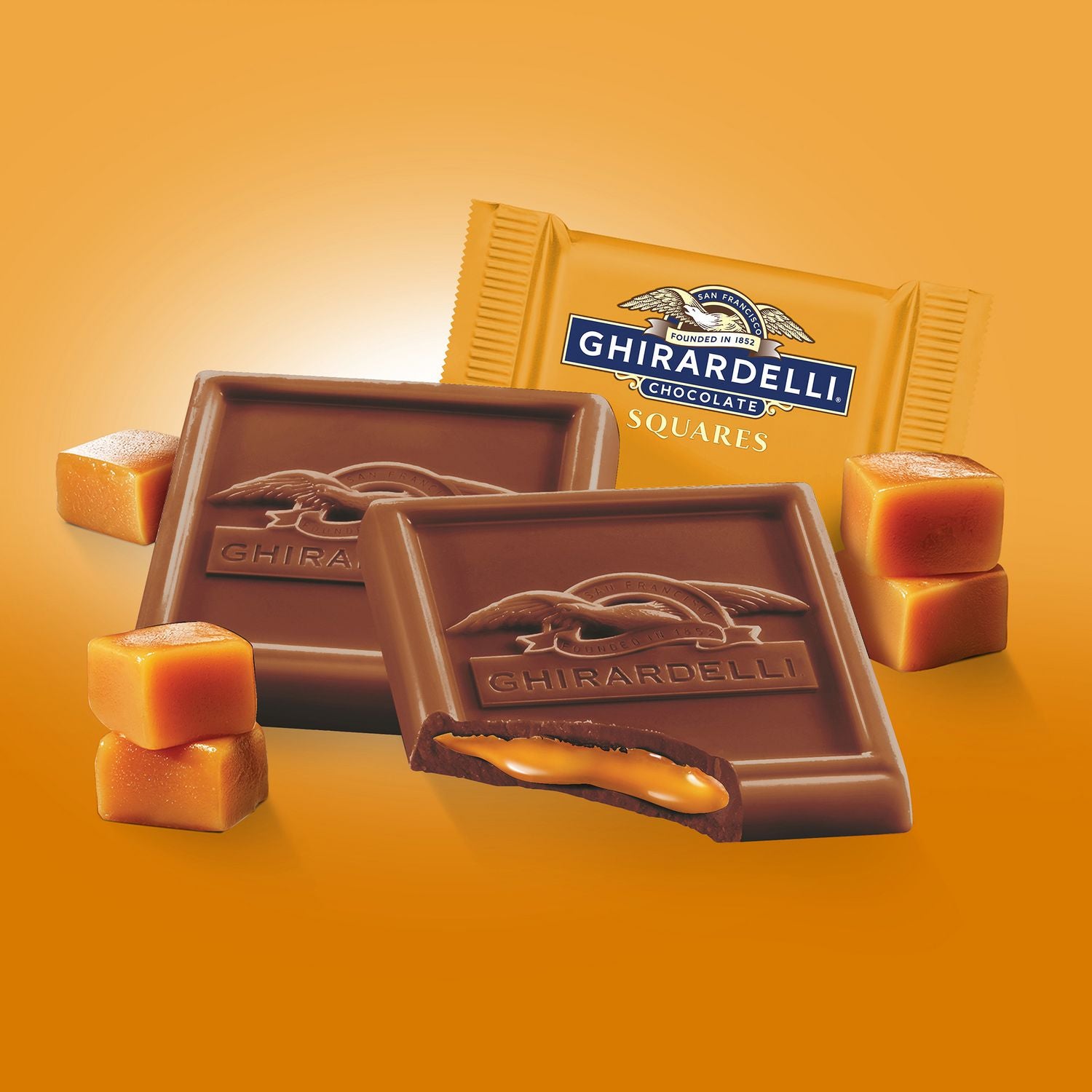 Ghirardelli Milk Chocolate and Caramel Chocolate Squares, 15.96 oz Bag, 2/Carton (60004071)