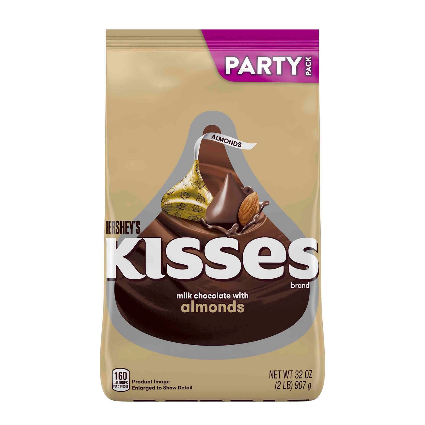 Hershey's KISSES with Almonds, Milk Chocolate, 32 oz Pack, 2 Packs/Carton (60004091)