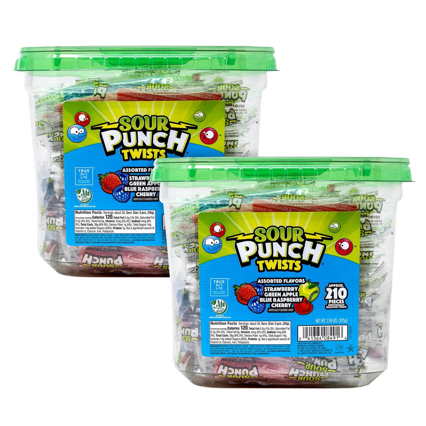 Sour Punch Twists, Variety, 2.59 lb Tub, Approx. 210 Pieces/Tub, 2 Tubs (60004078)