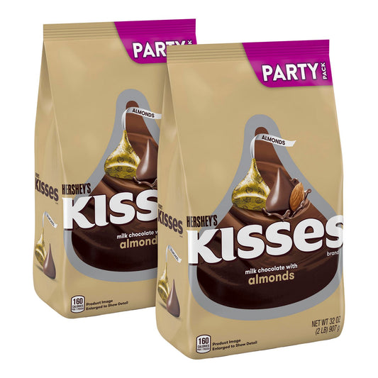 Hershey's KISSES with Almonds, Milk Chocolate, 32 oz Pack, 2 Packs/Carton (60004091)