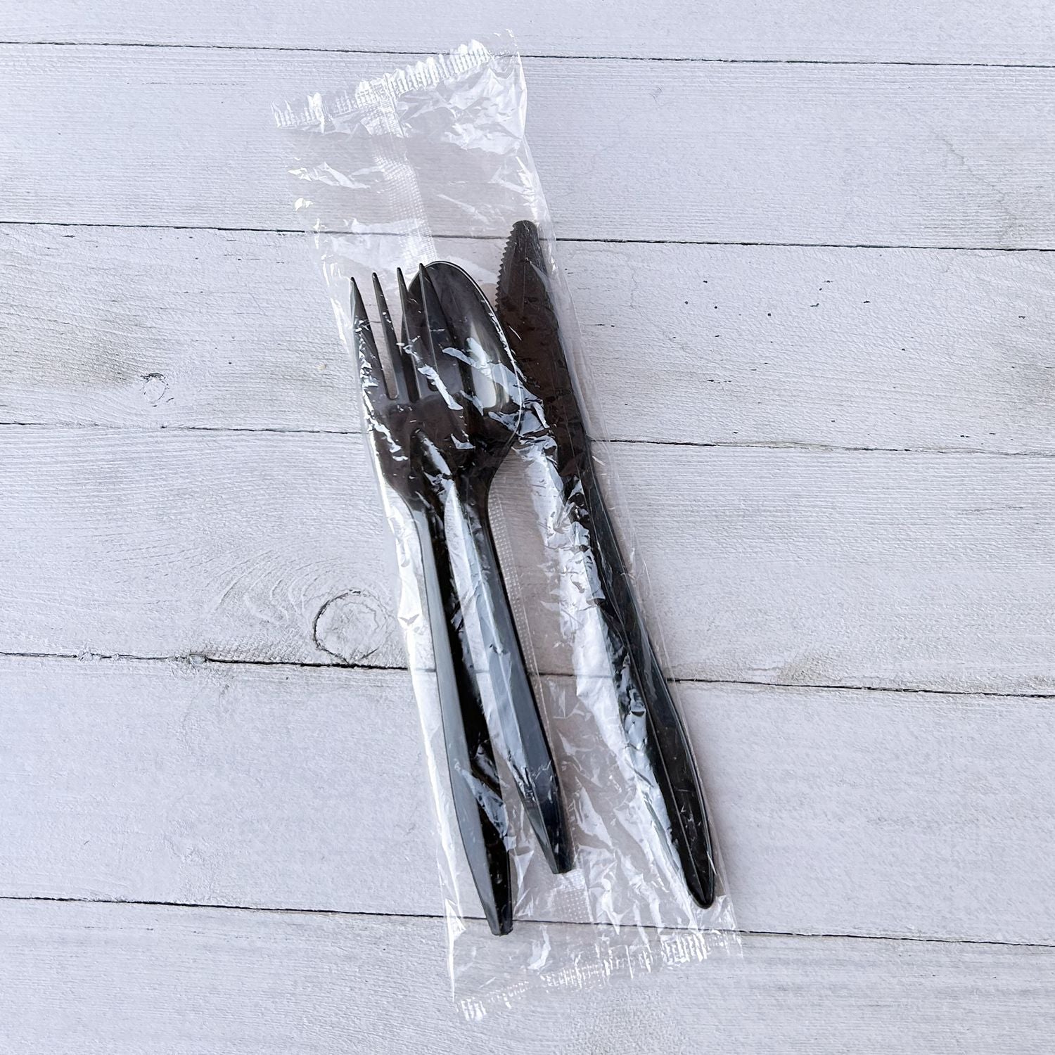 Boardwalk Three-Piece Cutlery Kit, Fork/Knife/Teaspoon, Polypropylene, Black, 250/Carton (3KITBLPP)