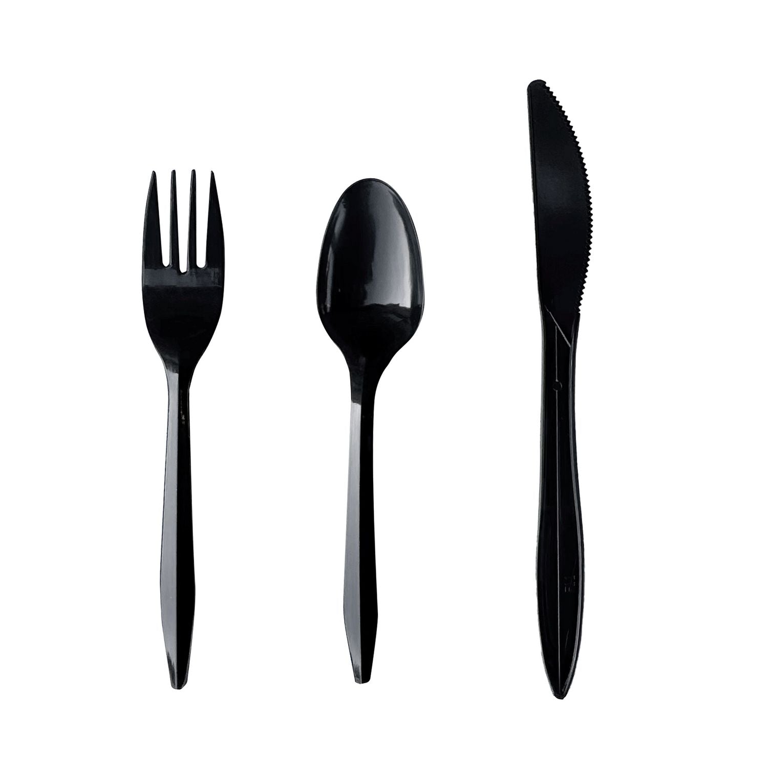 Boardwalk Three-Piece Cutlery Kit, Fork/Knife/Teaspoon, Polypropylene, Black, 250/Carton (3KITBLPP)