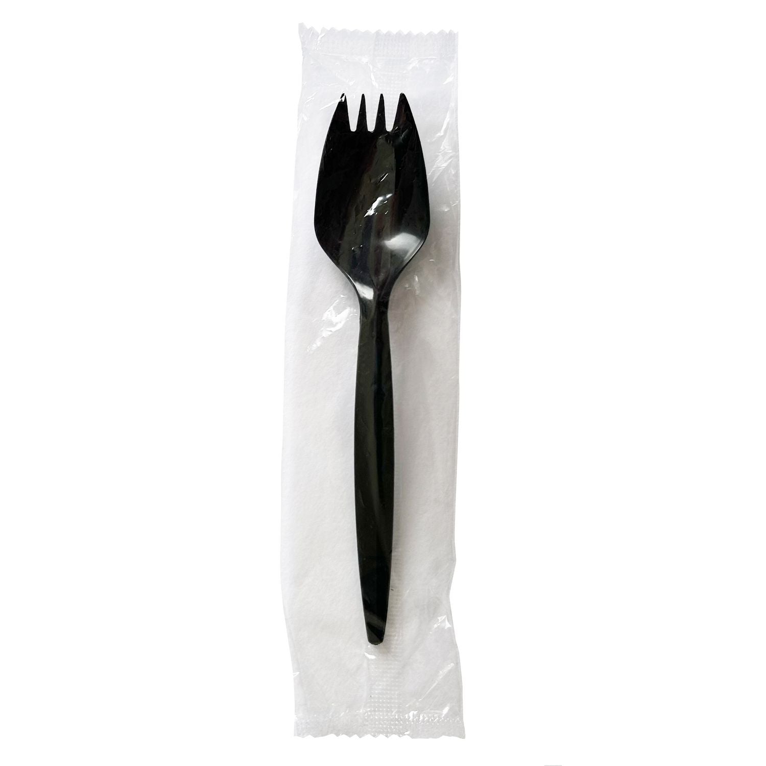 Boardwalk Mediumweight Wrapped Polypropylene Cutlery, Spork, Black, 1,000/Carton (SPORKBLPPIW)