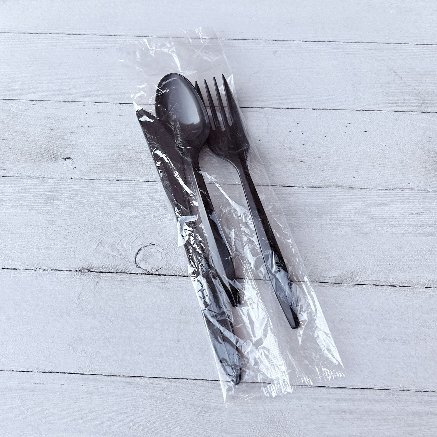 Boardwalk Three-Piece Cutlery Kit, Fork/Knife/Teaspoon, Polystyrene, Black, 250/Carton (3KITBLPS)