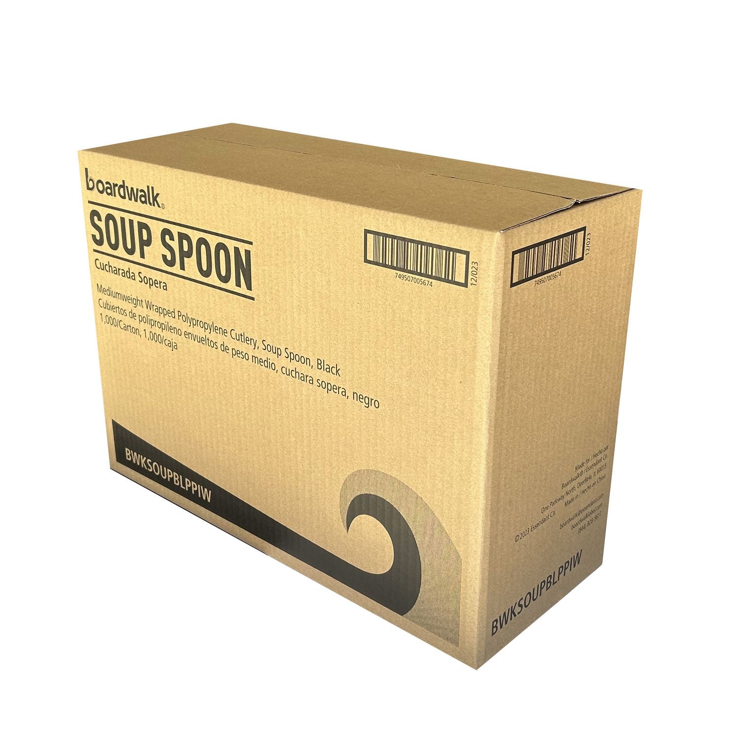 Boardwalk Mediumweight Wrapped Polypropylene Cutlery, Soup Spoon, Black, 1,000/Carton (SOUPBLPPIW)