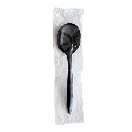 Boardwalk Mediumweight Wrapped Polypropylene Cutlery, Soup Spoon, Black, 1,000/Carton (SOUPBLPPIW)