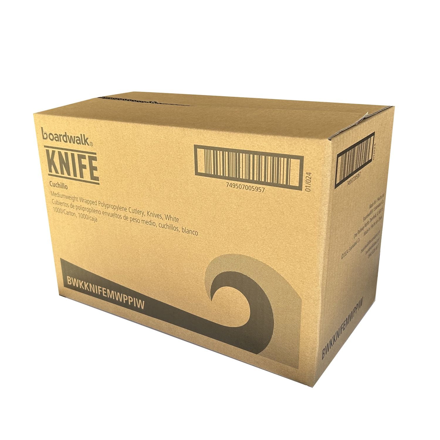 Boardwalk Mediumweight Wrapped Polypropylene Cutlery, Knife, White, 1,000/Carton (KNIFEMWPPIW)