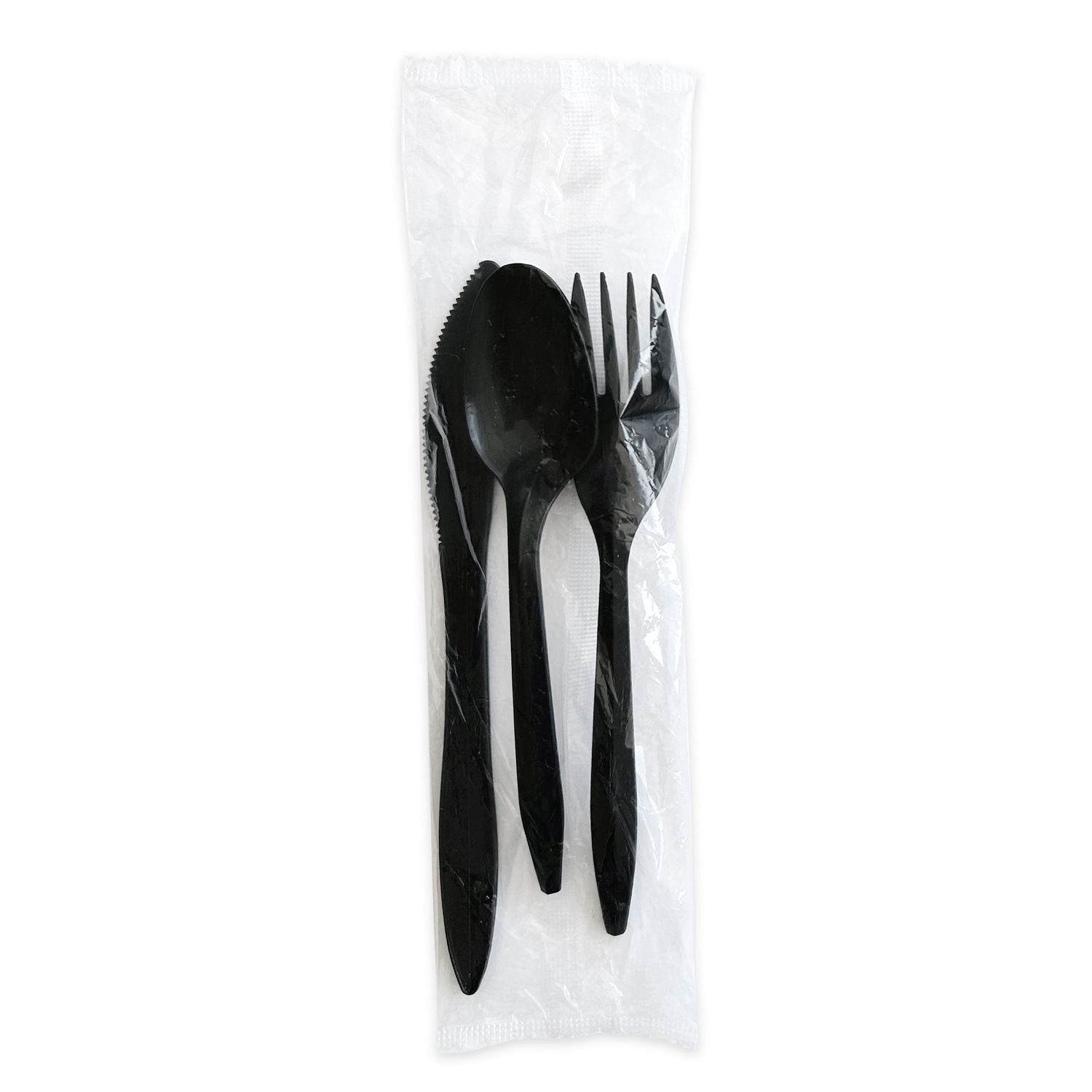 Boardwalk Three-Piece Cutlery Kit, Fork/Knife/Teaspoon, Polystyrene, Black, 250/Carton (3KITBLPS)