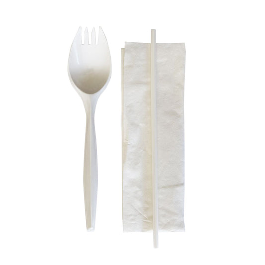 Boardwalk School Cutlery Kit, Napkin/Spork/Straw, White, 1,000/Carton (SCHOOLKITPP)