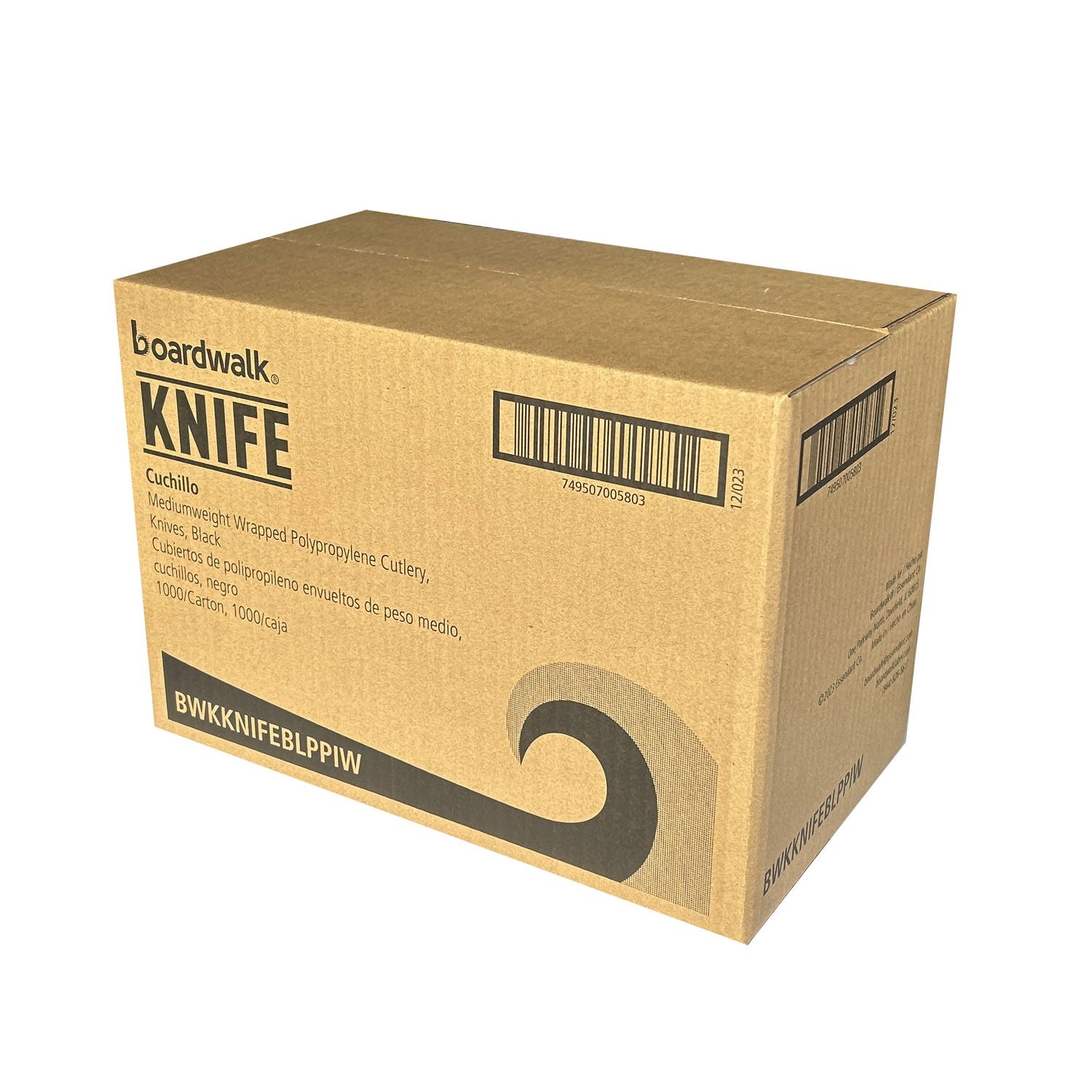 Boardwalk Mediumweight Wrapped Polypropylene Cutlery, Knife, Black, 1,000/Carton (KNIFEBLPPIW)