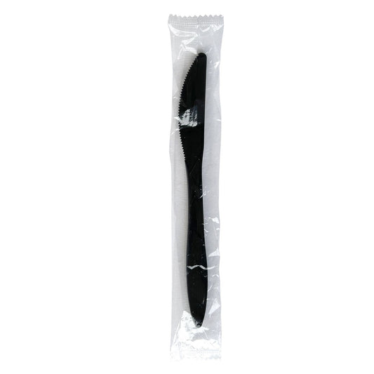 Boardwalk Mediumweight Wrapped Polypropylene Cutlery, Knife, Black, 1,000/Carton (KNIFEBLPPIW)