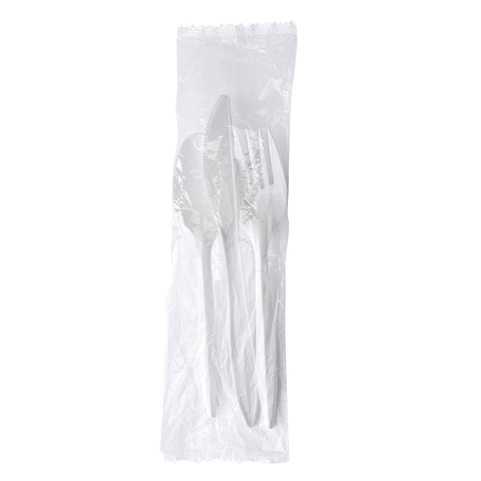 Boardwalk Three-Piece Cutlery Kit, Fork/Knife/Teaspoon, Mediumweight, White, 250/Carton (3KITWHPS)