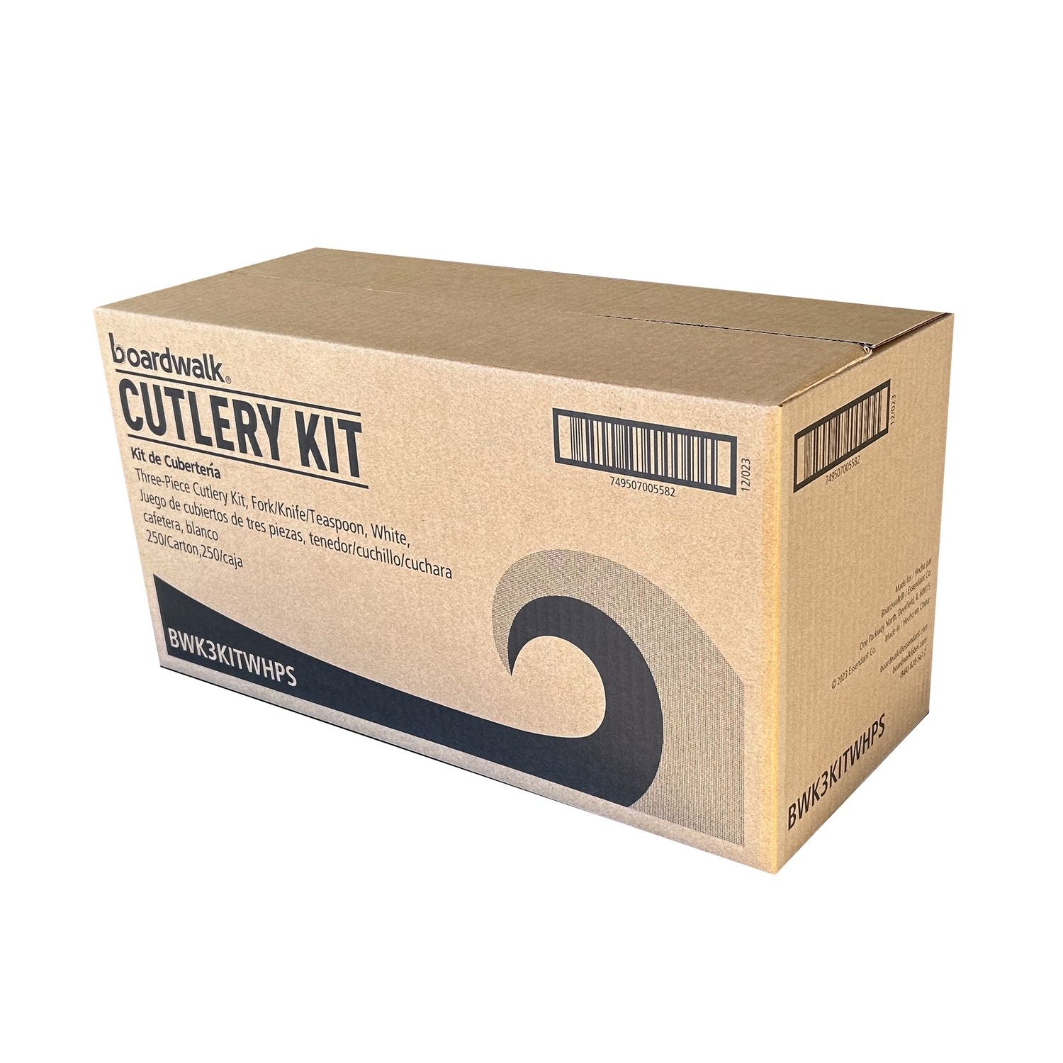 Boardwalk Three-Piece Cutlery Kit, Fork/Knife/Teaspoon, Mediumweight, White, 250/Carton (3KITWHPS)