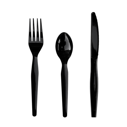 Boardwalk Three-Piece Cutlery Kit, Fork/Knife/Teaspoon, Heavyweight, Black, 250/Carton (3KITHVYBL)