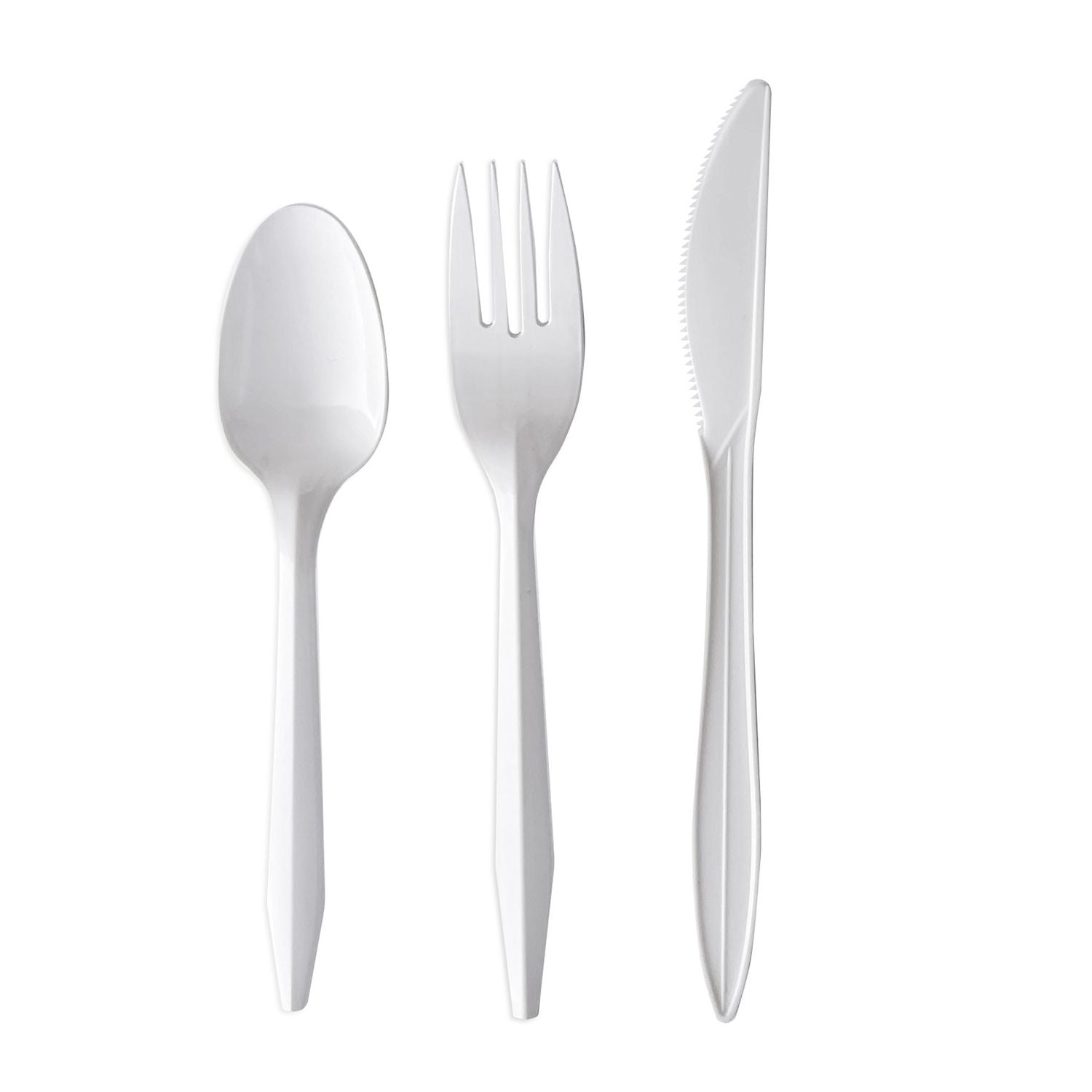Boardwalk Three-Piece Cutlery Kit, Fork/Knife/Teaspoon, Mediumweight, White, 250/Carton (3KITWHPS)