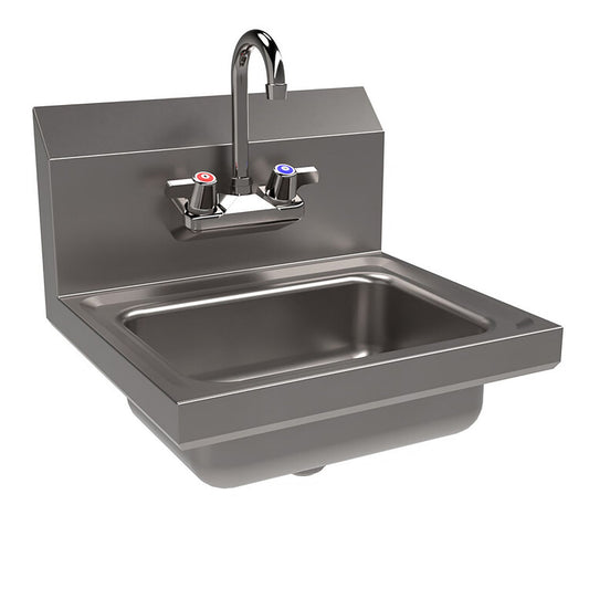 BK Resources Stainless Steel Hand Sink with Faucet, 14" l x 10" w x 5" d (BKHSW1410PG)