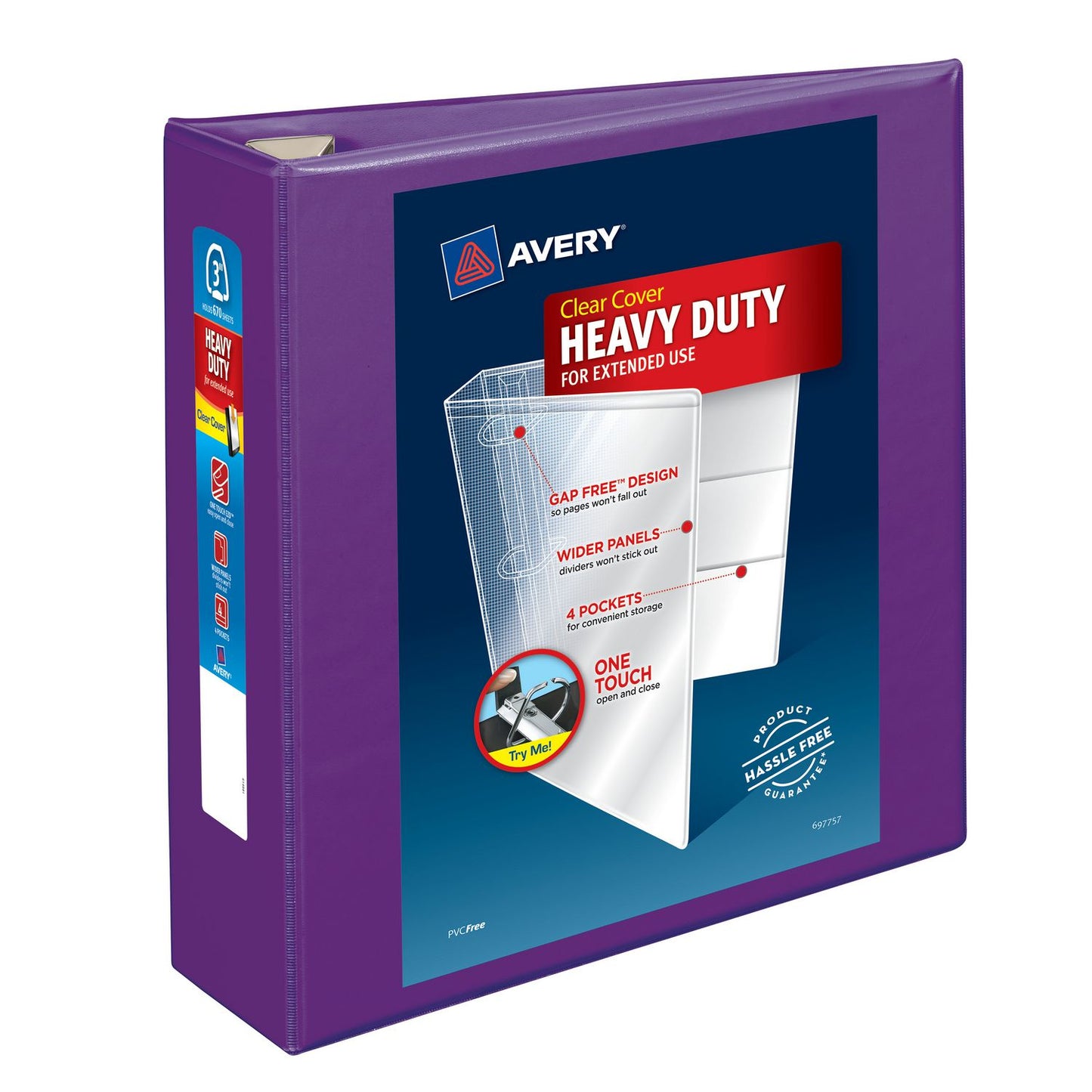 Avery Heavy-Duty View Binder with DuraHinge and One Touch EZD Rings, 3 Rings, 3" Capacity, 11 x 8.5, Purple, 4/Carton (79810CT)