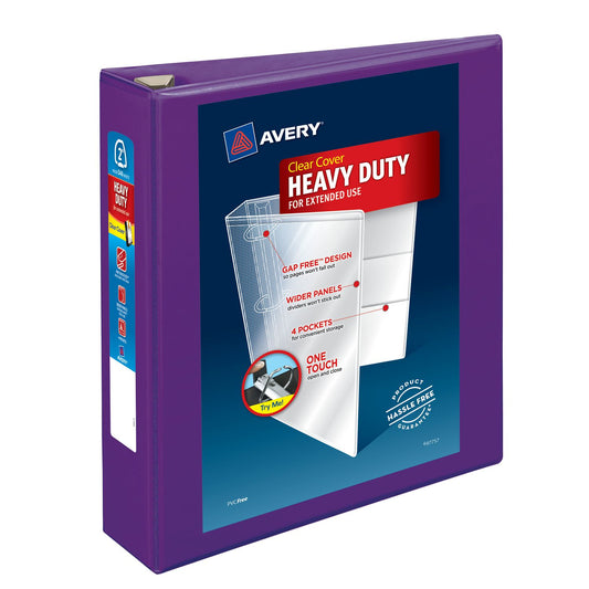 Avery Heavy-Duty View Binder with DuraHinge and One Touch EZD Rings, 3 Rings, 2" Capacity, 11 x 8.5, Purple, 6/Carton (79777CT)