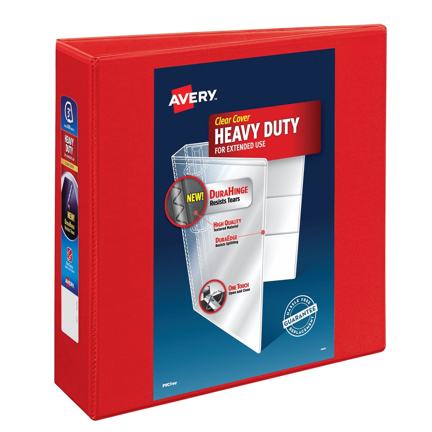 Avery Heavy-Duty View Binder with DuraHinge and Locking One Touch EZD Rings, 3 Rings, 3" Capacity, 11 x 8.5, Red, 4/Carton (79325CT)