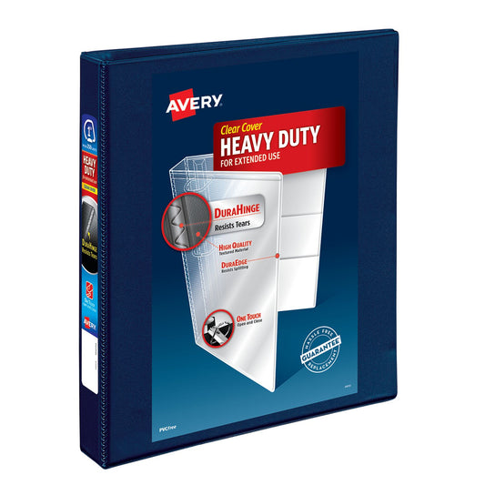 Avery Heavy-Duty View Binder with DuraHinge and One Touch EZD Rings, 3 Rings, 1" Capacity, 11 x 8.5, Navy Blue, 12/Carton (79809CT)