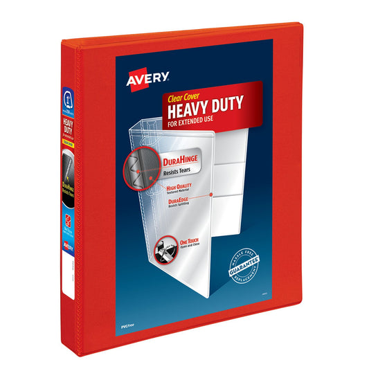 Avery Heavy-Duty View Binder with DuraHinge and One Touch EZD Rings, 3 Rings, 1" Capacity, 11 x 8.5, Red, 12/Carton (79170CT)