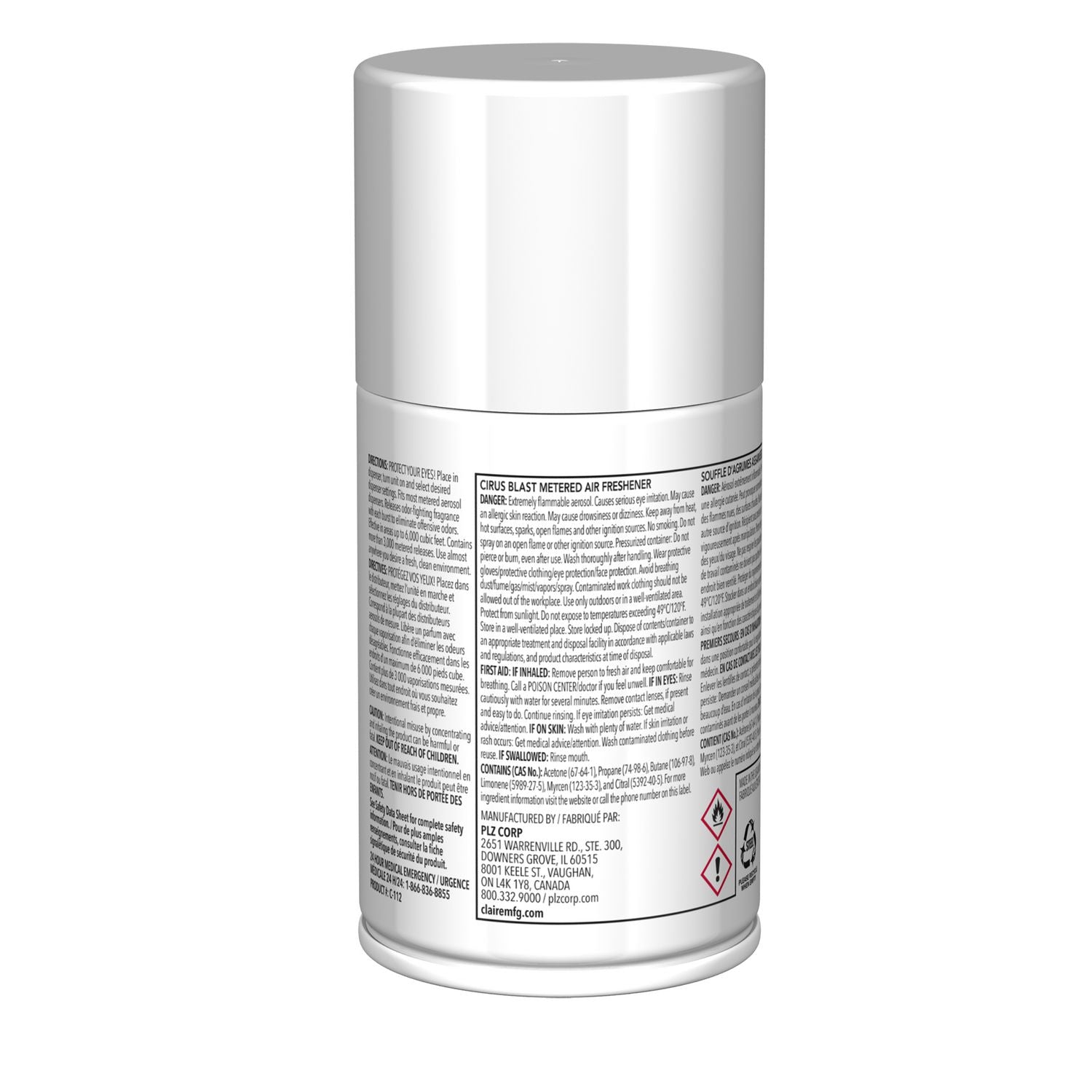 Claire Metered Air Freshener, 7 oz Aerosol Spray, Citrus Blast, 12/Carton (112)