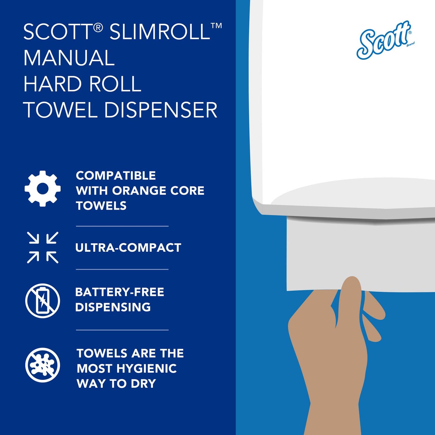 Scott Slimroll Manual Towel Dispenser, 12.65 x 13.02 x 7.18, White (47091)