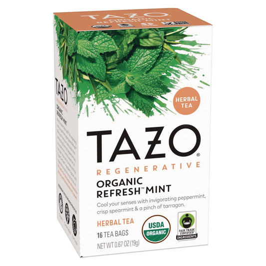 Tazo Tea Bags, Organic Refresh Mint, 16/Box, 6 Boxes/Carton (00350)