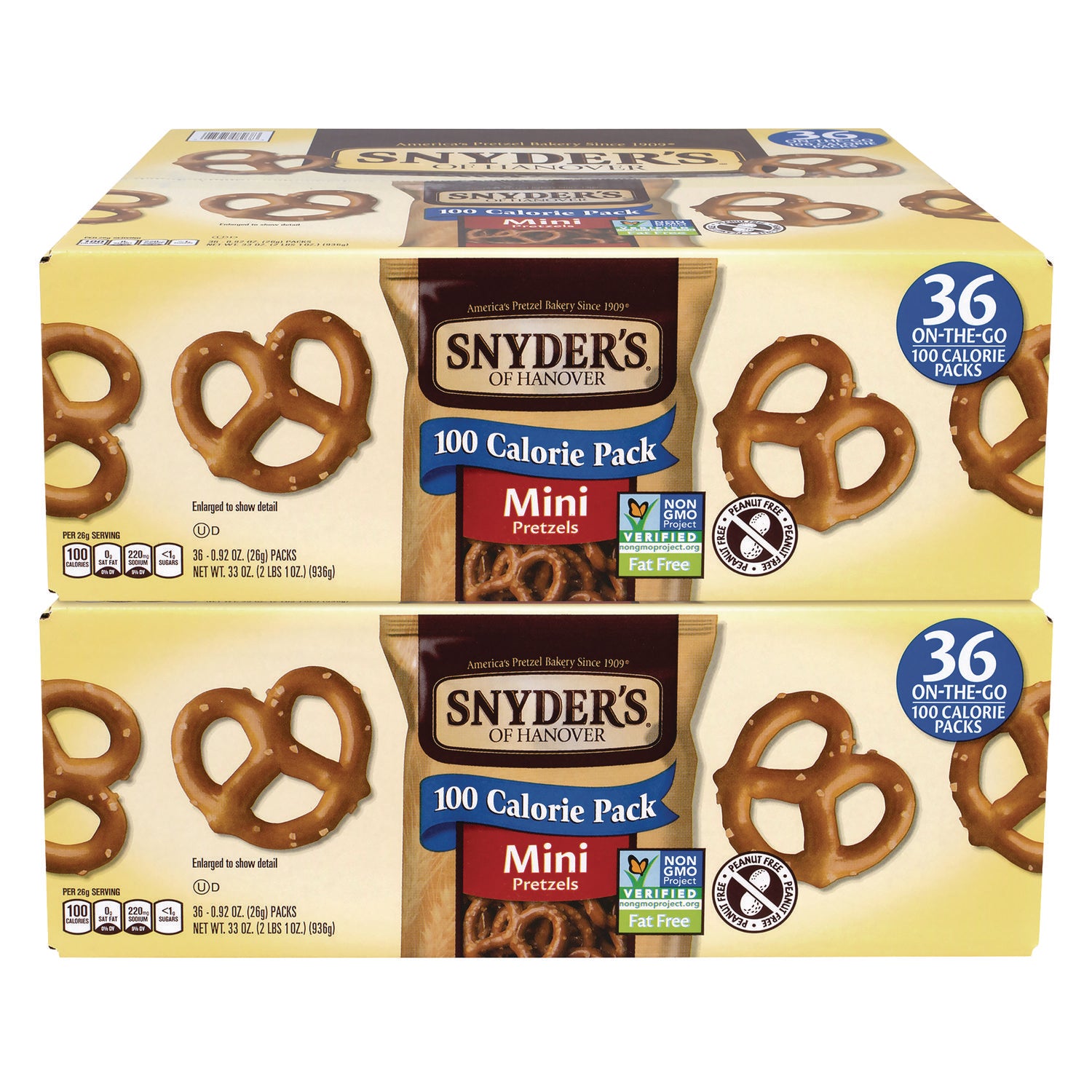 Snyder's Mini Pretzels. 0.92 oz Pack, 36 Packs/Box, 2 Boxes/Carton (60004087)