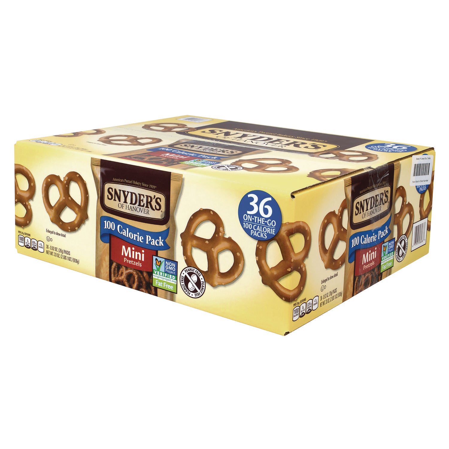 Snyder's Mini Pretzels. 0.92 oz Pack, 36 Packs/Box, 2 Boxes/Carton (60004087)