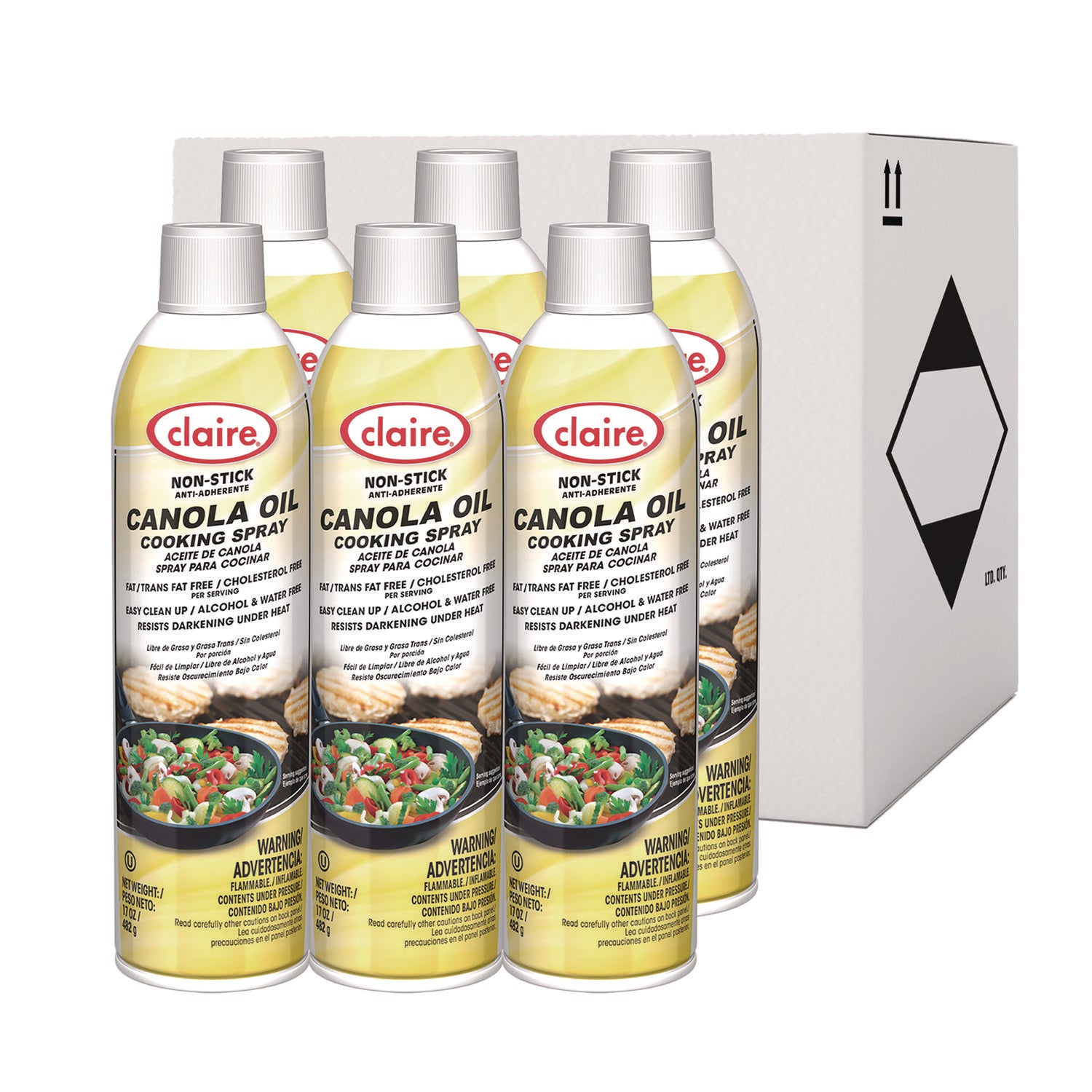 Claire Canola Oil Cooking Spray, 17 oz Aerosol Spray Can, 6/Carton (8276)