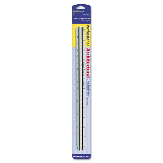 Staedtler Triangular Scale for Architects, Color-Coded Grooves, 12" Long, Plastic, White, Blister Pack (9871831BK)