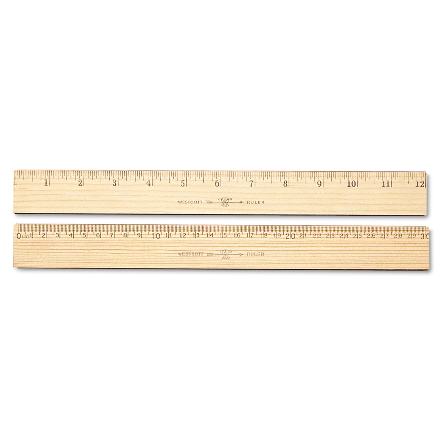 Westcott Wood Ruler, Metric and 1/16" Scale with Single Metal Edge, 12"/30 cm Long (10375)