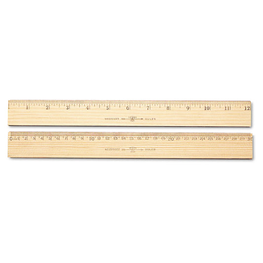 Westcott Wood Ruler, Metric and 1/16" Scale with Single Metal Edge, 12"/30 cm Long (10375)