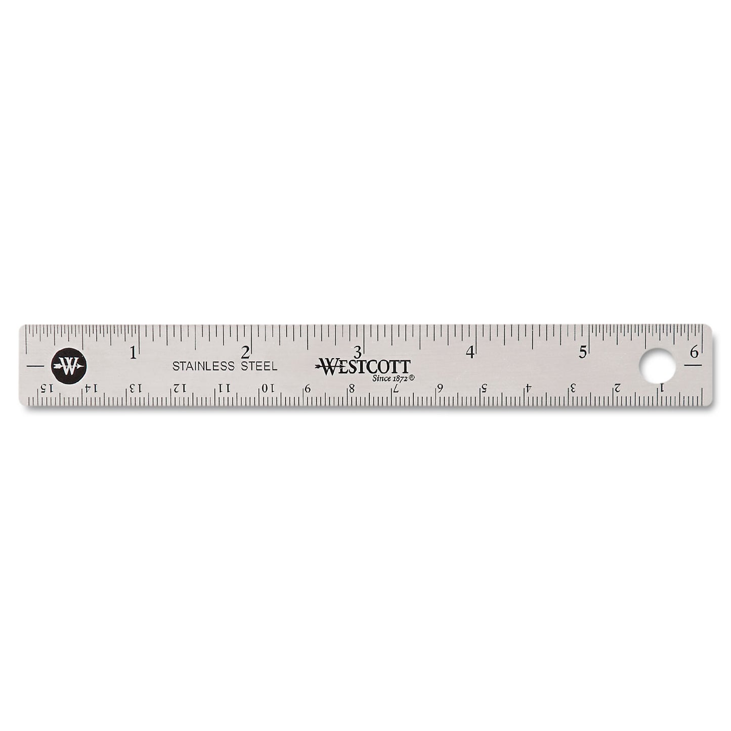 Westcott Stainless Steel Office Ruler With Non Slip Cork Base, Standard/Metric, 6" Long (10414)