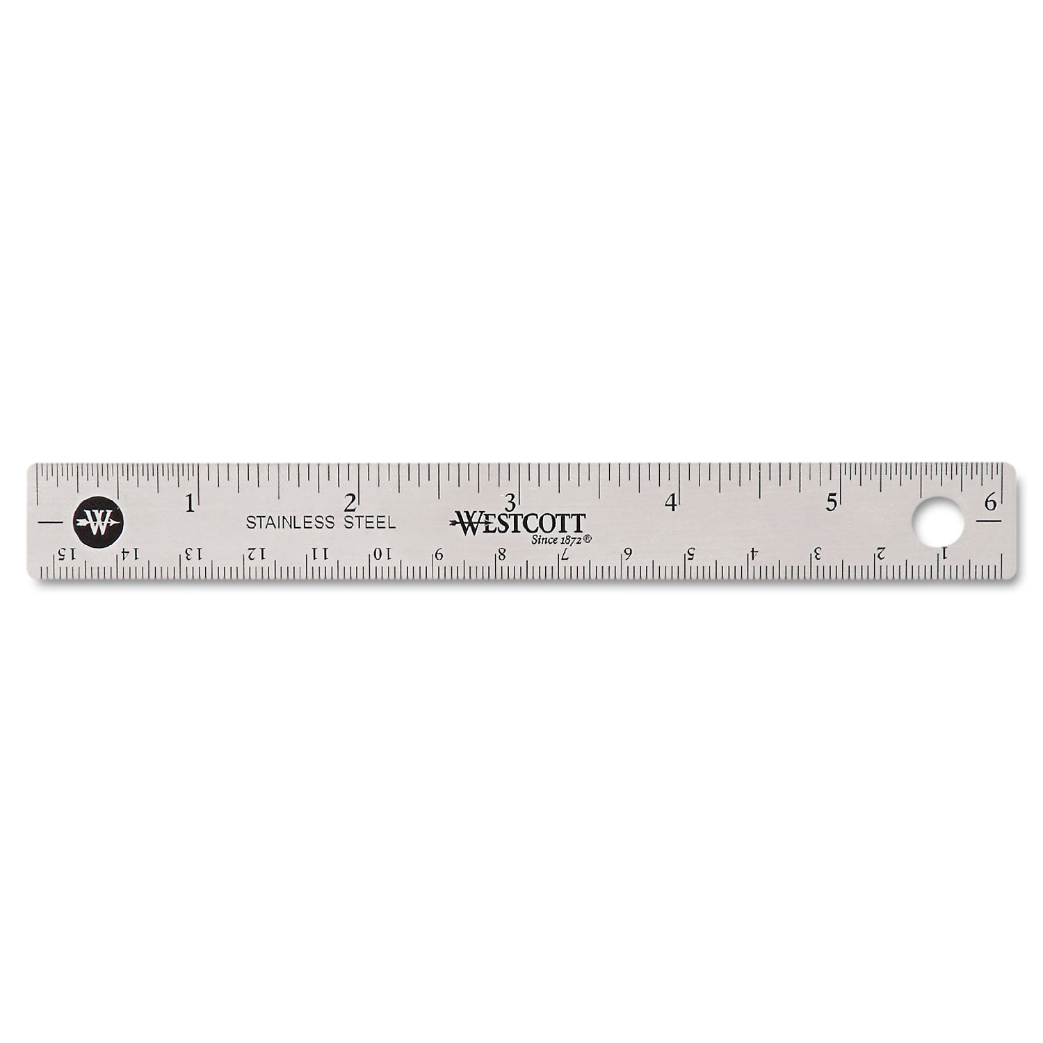 Westcott Stainless Steel Office Ruler With Non Slip Cork Base, Standard/Metric, 6" Long (10414)