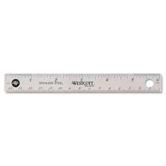 Westcott Stainless Steel Office Ruler With Non Slip Cork Base, Standard/Metric, 6" Long (10414)