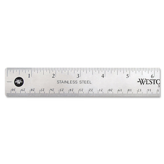 Westcott Stainless Steel Office Ruler With Non Slip Cork Base, Standard/Metric, 12" Long (10415)