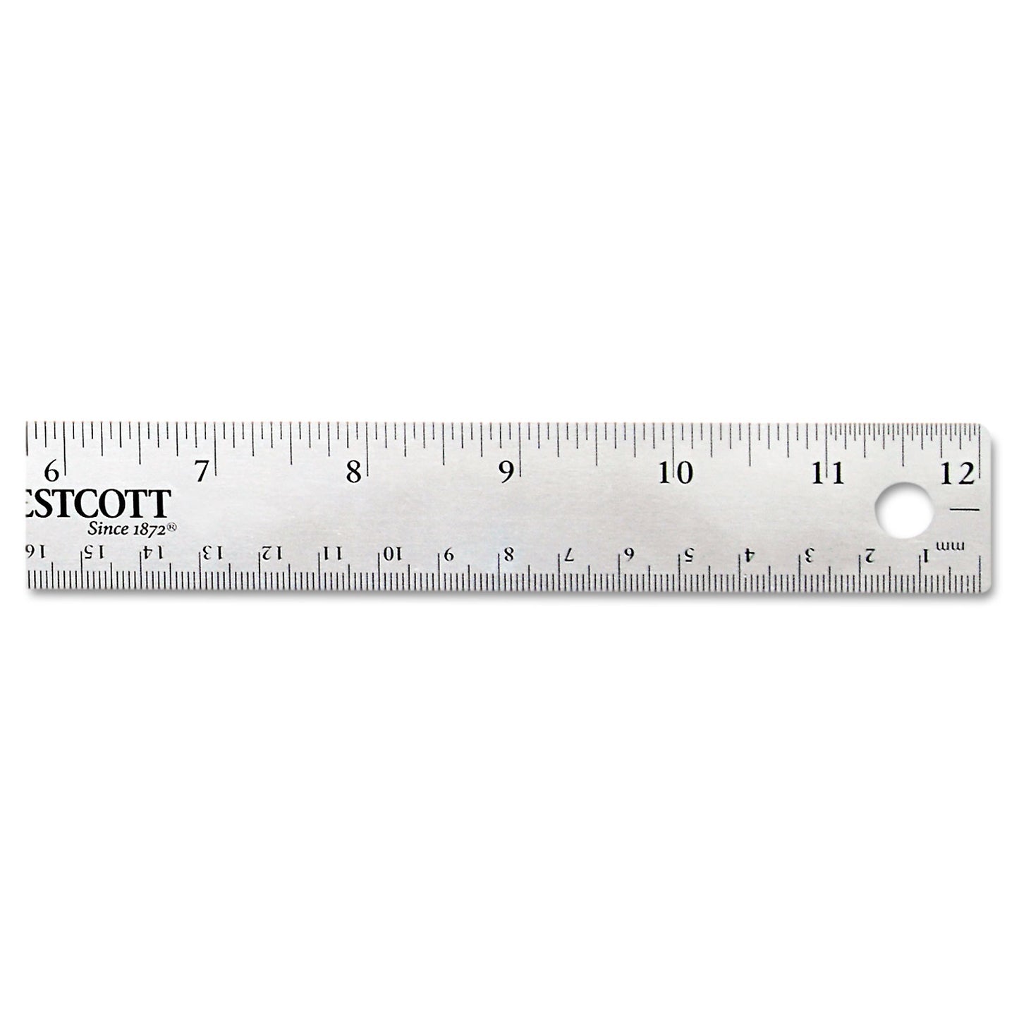 Westcott Stainless Steel Office Ruler With Non Slip Cork Base, Standard/Metric, 12" Long (10415)