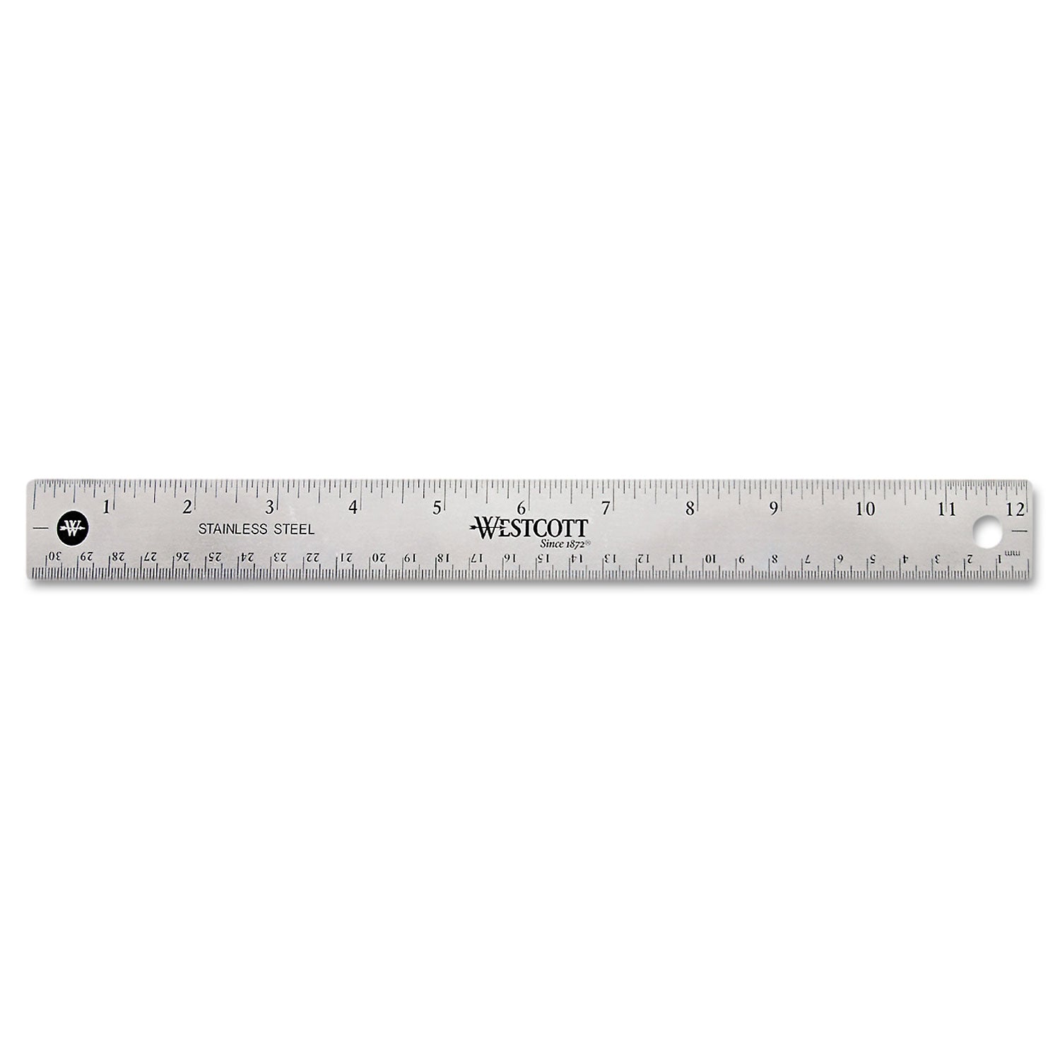 Westcott Stainless Steel Office Ruler With Non Slip Cork Base, Standard/Metric, 12" Long (10415)