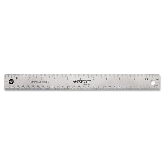 Westcott Stainless Steel Office Ruler With Non Slip Cork Base, Standard/Metric, 12" Long (10415)