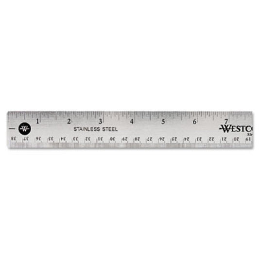 Westcott Stainless Steel Office Ruler With Non Slip Cork Base, Standard/Metric, 15" Long (10416)