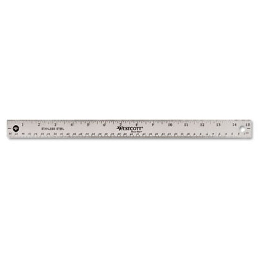 Westcott Stainless Steel Office Ruler With Non Slip Cork Base, Standard/Metric, 15" Long (10416)