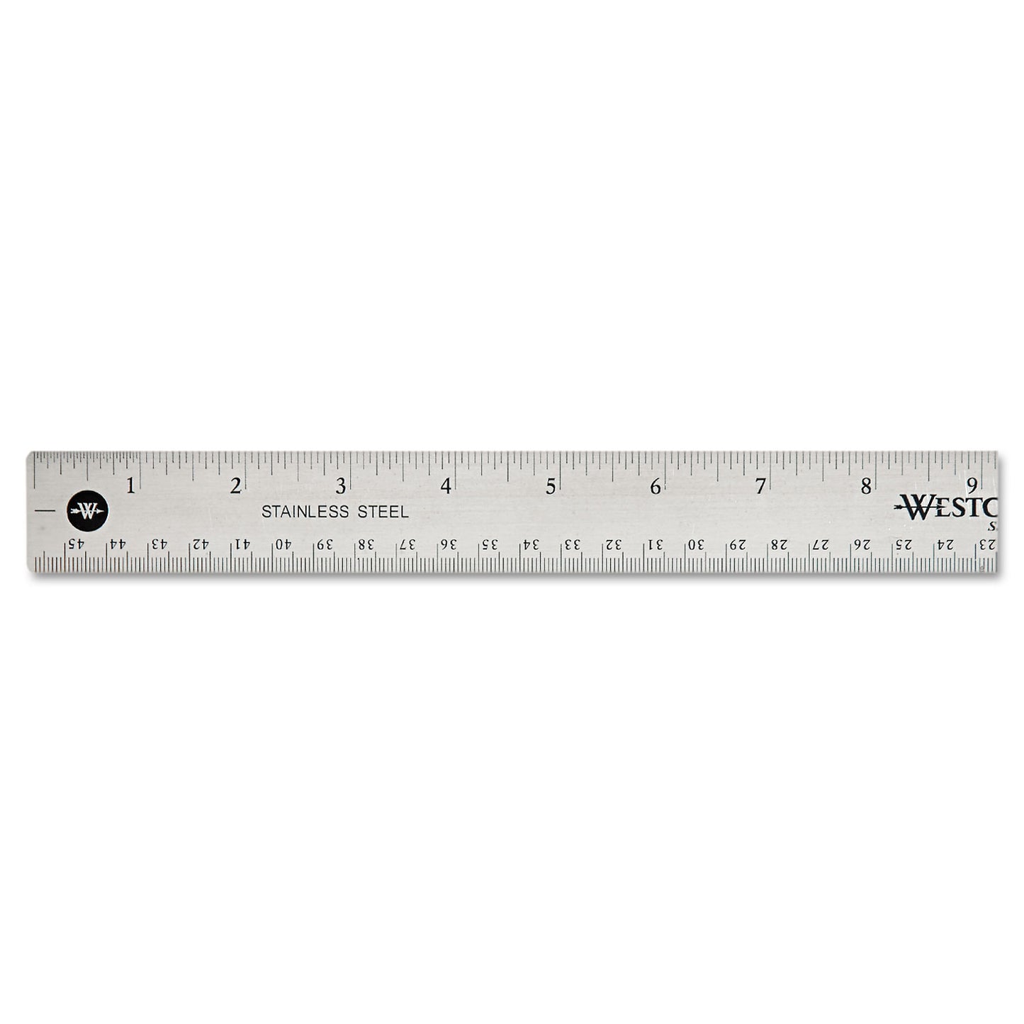 Westcott Stainless Steel Office Ruler With Non Slip Cork Base, Standard/Metric, 18" Long (10417)