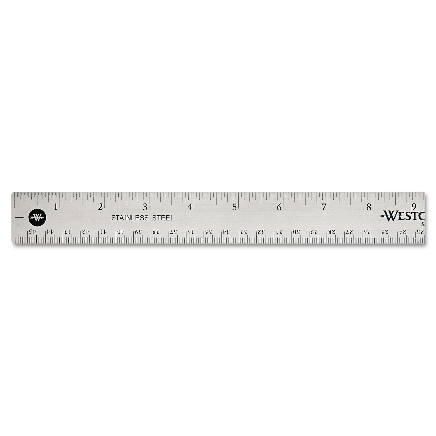 Westcott Stainless Steel Office Ruler With Non Slip Cork Base, Standard/Metric, 18" Long (10417)