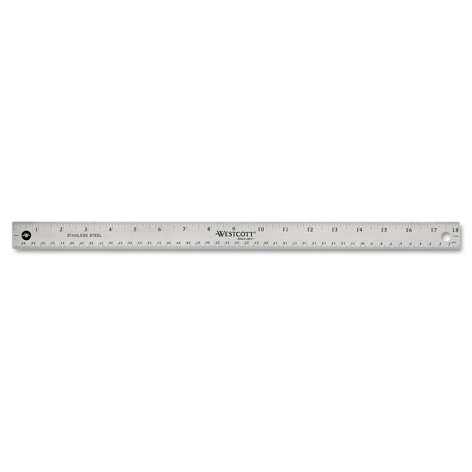 Westcott Stainless Steel Office Ruler With Non Slip Cork Base, Standard/Metric, 18" Long (10417)